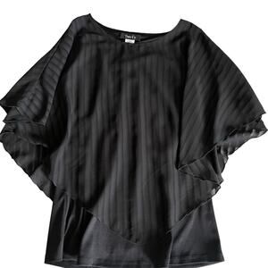 Black Layered Flowy Sheer Vertical Strip Cape Blouse Size M